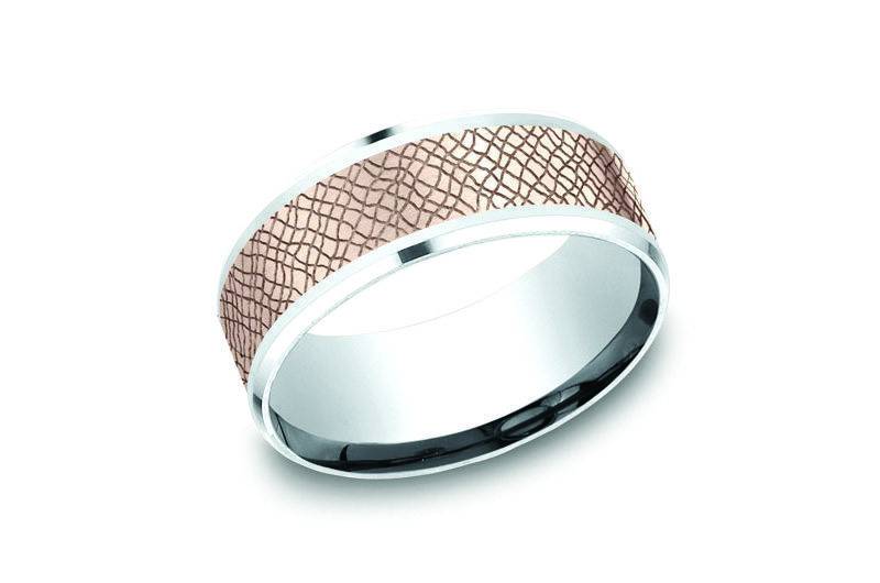 Benchmark Wedding Rings rose gold tribal wavy cross hatching
