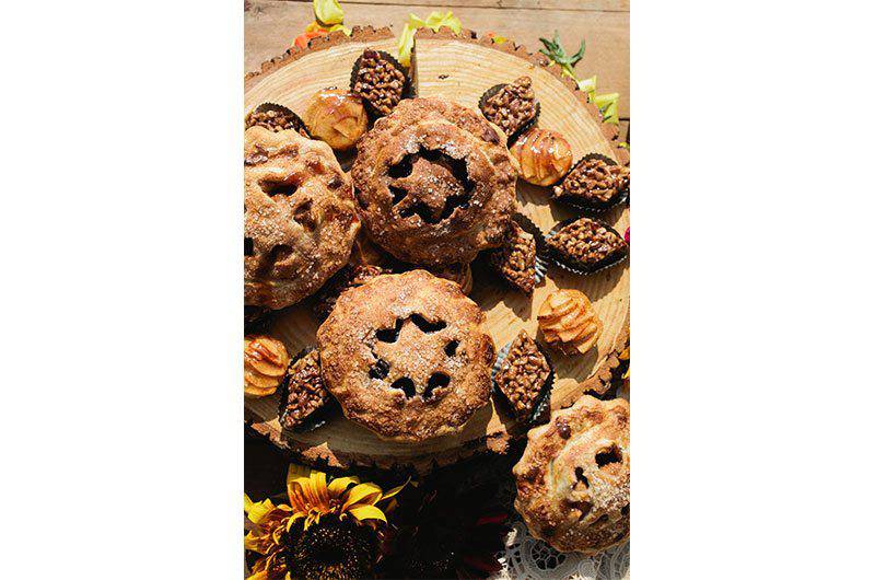Karen Donatelli Cake pies on cut of log