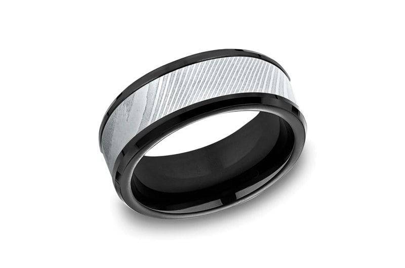 Benchmark Wedding Rings outside black band striped