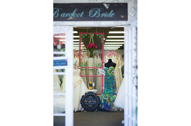 The Barefoot Bride colorful gown store entrance 