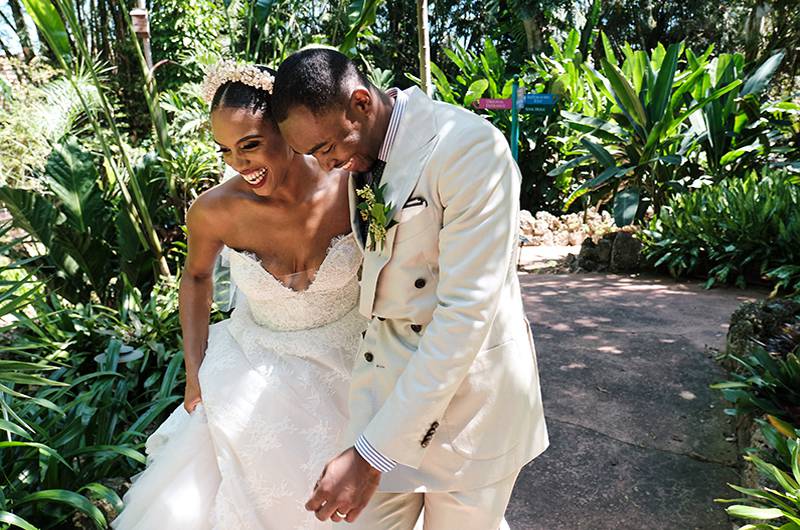 Arielle Clay & Steve Potea Bride And Groom Smiling And Laughing In Garden