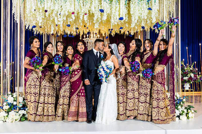 Maya Alex And Shawn Kuriakose Couple With Bridesmaids