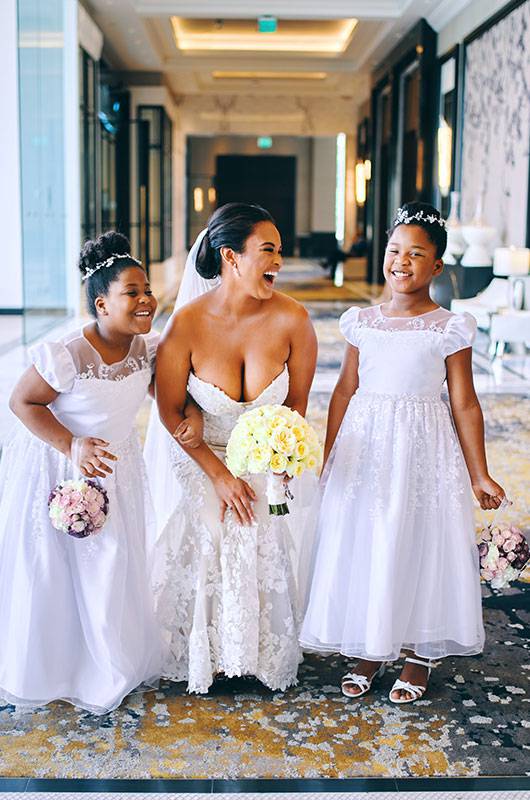 Rachel White & Tristan Thompson Luxury Hotel Wedding Bride With Flower Girls