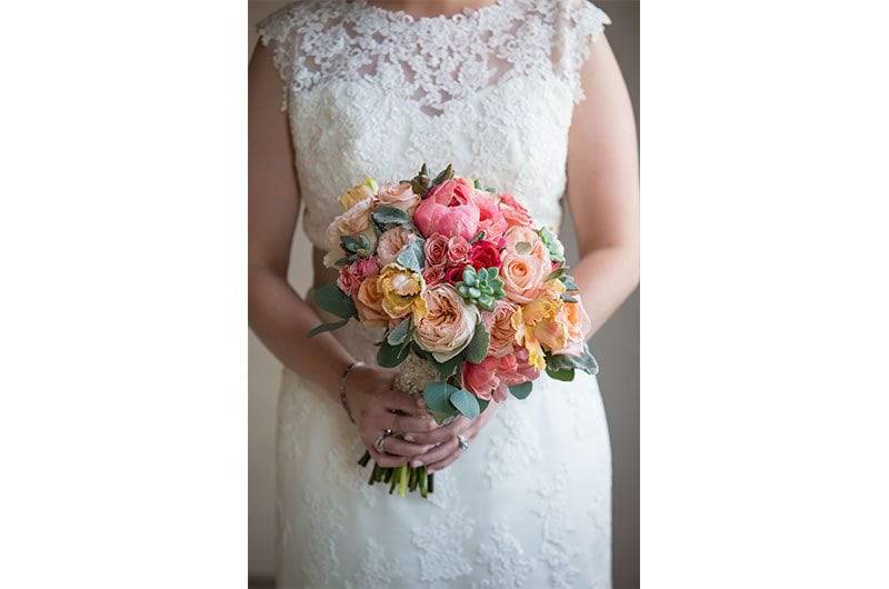 Southern Event Planners bouquet colorful roses eucalyptus leaves