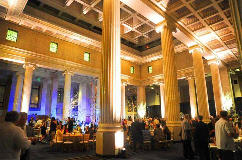 The Columns at One Commerce Square reception 2 light on pillars ceilings