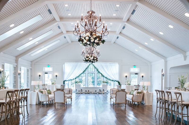 Hamilton Place At Pursell Farms White Ballroom Decor And Chadelier