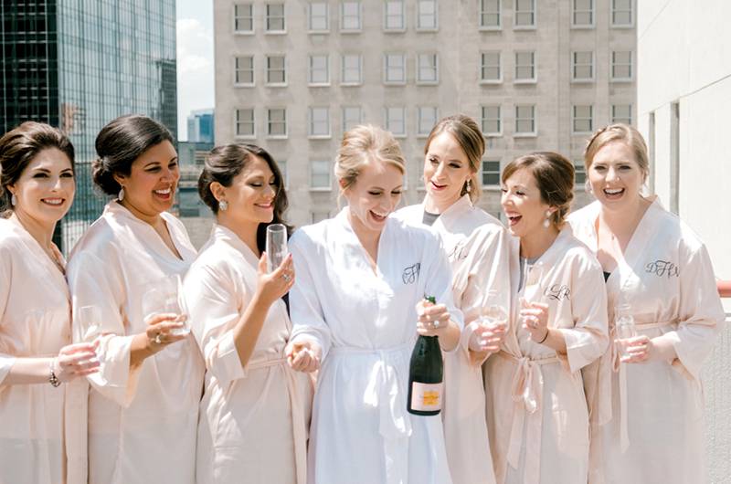 Christina Herubin And Afnajjer Hernandez Bride And Bridesmaids Toasting On Rooftop