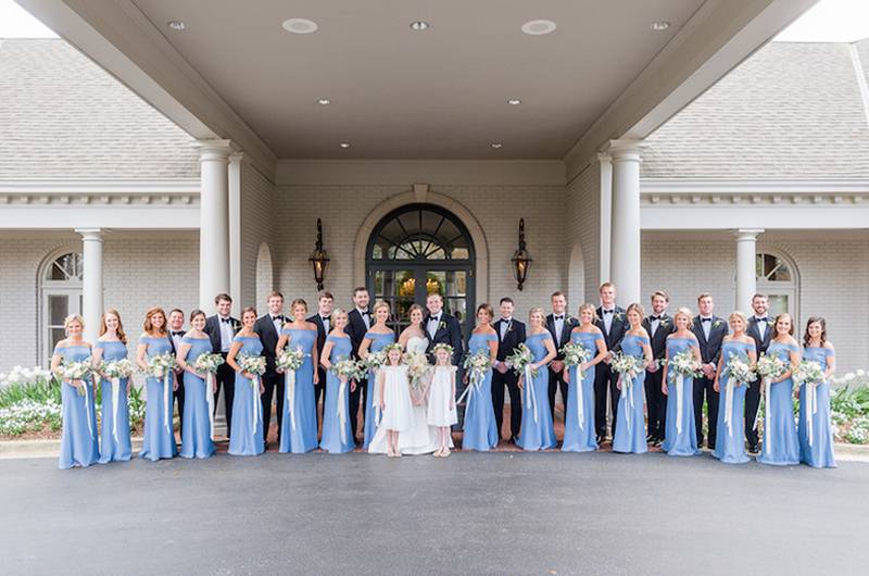 Callie And Gil Hanahan Wedding Party In Front Of Chapel