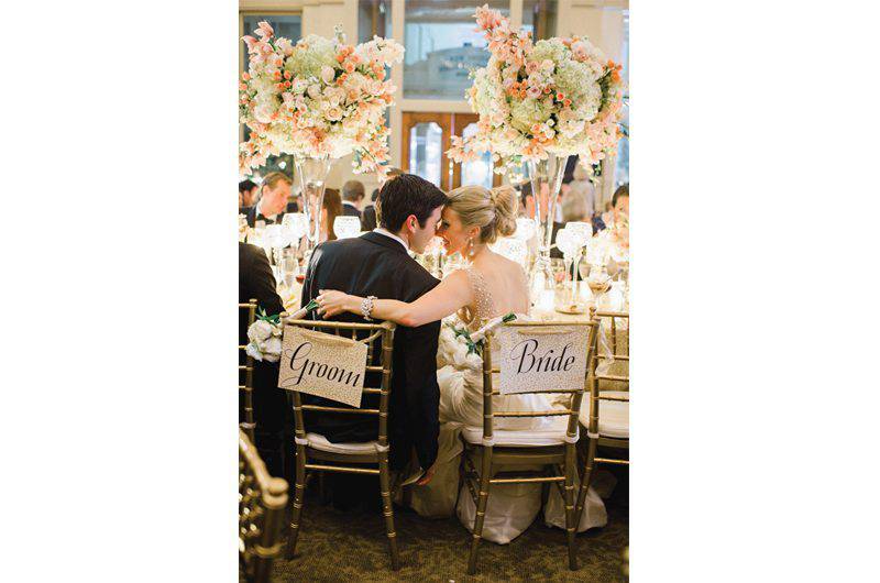 Bella Blooms Floral Bride groom Chairs Reception Table Tall Floral Centerpieces