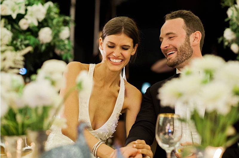 Madeleine Macks And Michael Fazzinos Real Wedding In Baltimore Maryland Bride And Groom Laughing At Reception