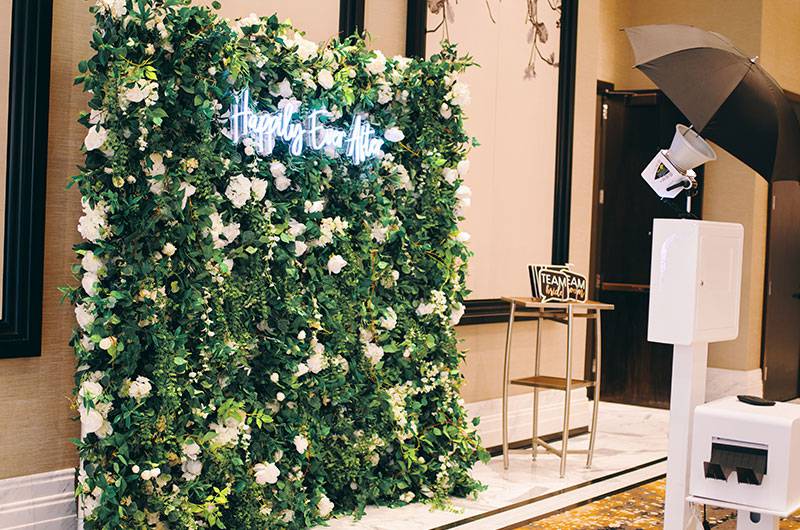 Rachel White & Tristan Thompson Luxury Hotel Wedding Flower Wall And Photobooth