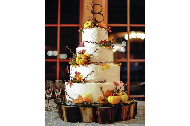 Memphis Zoo Tiered Wedding Cake Pumpkins Autumn Leaves