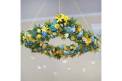 Weddings by Lulu hanging florals blue yellow decorations glass bauble lights