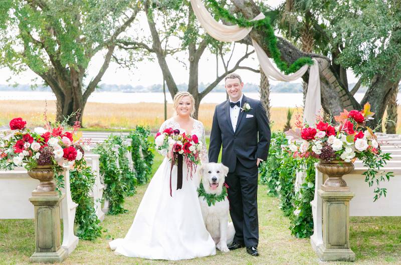 Kristin Almond & Jay Brown Bride And Groom With Dog