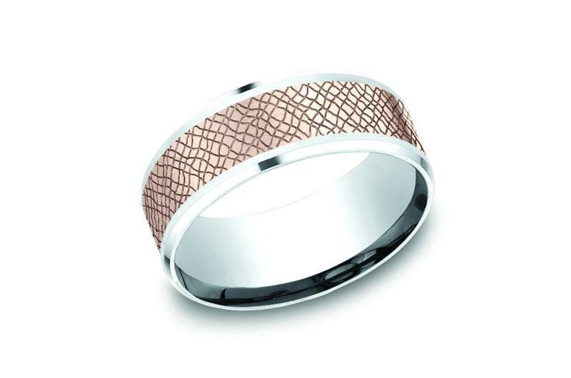 Benchmark Wedding Rings rose gold tribal wavy cross hatching