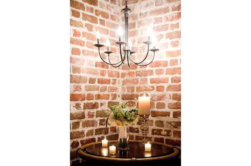 Historic Rice Mill bouquet iron chandelier candles Small table