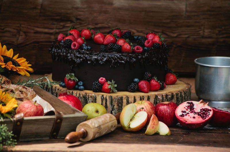 Karen Donatelli Cake close up of chocolate cake with berries 