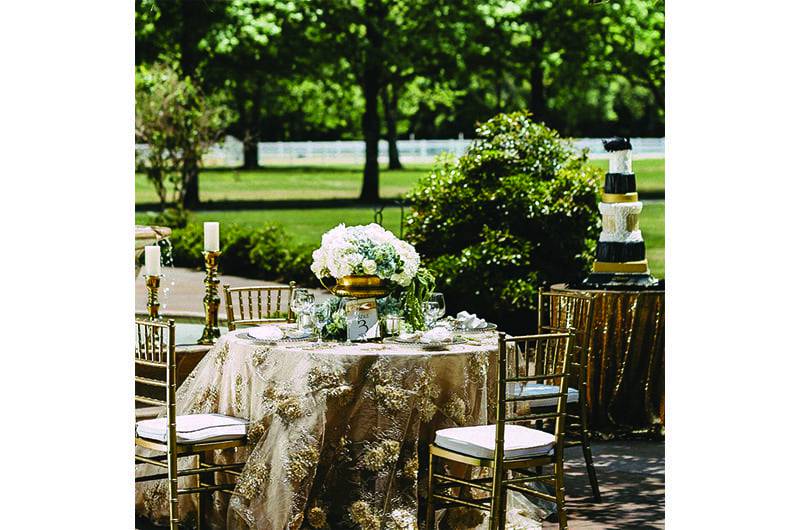 Elegant Chair Solutions outdoor tableset gold acrylic chairs linens