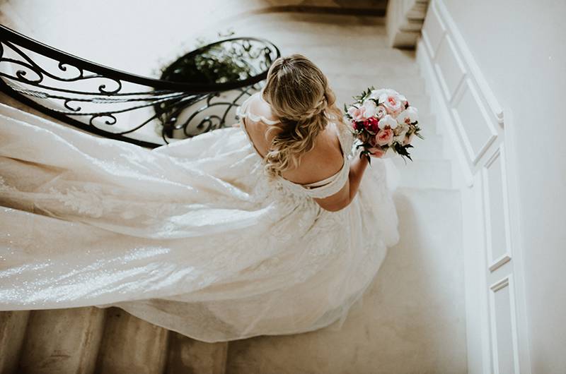 Amanda White And Steve McCorkle Bride On Stairs