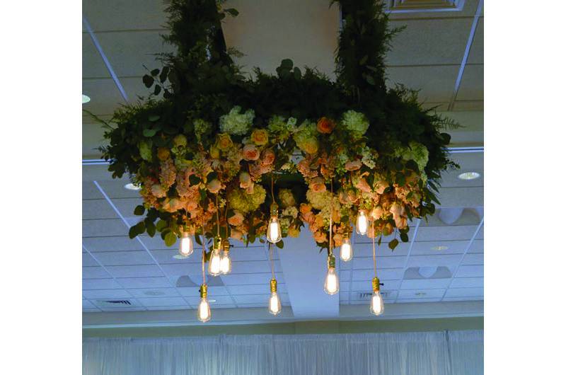 Holliday Flowers and Events Hanging Roses Flower Chandelier Lights