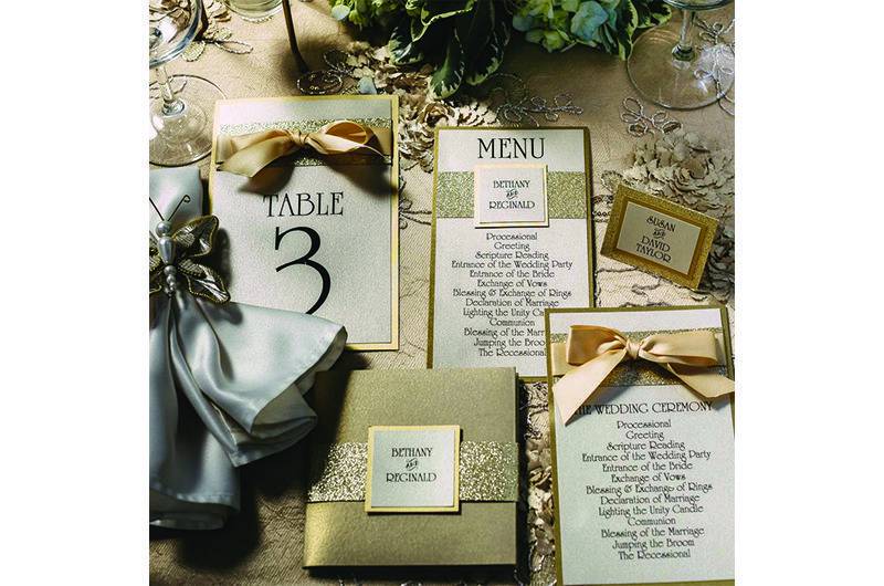 Elegant Chair Solutions invitations gold trimmed