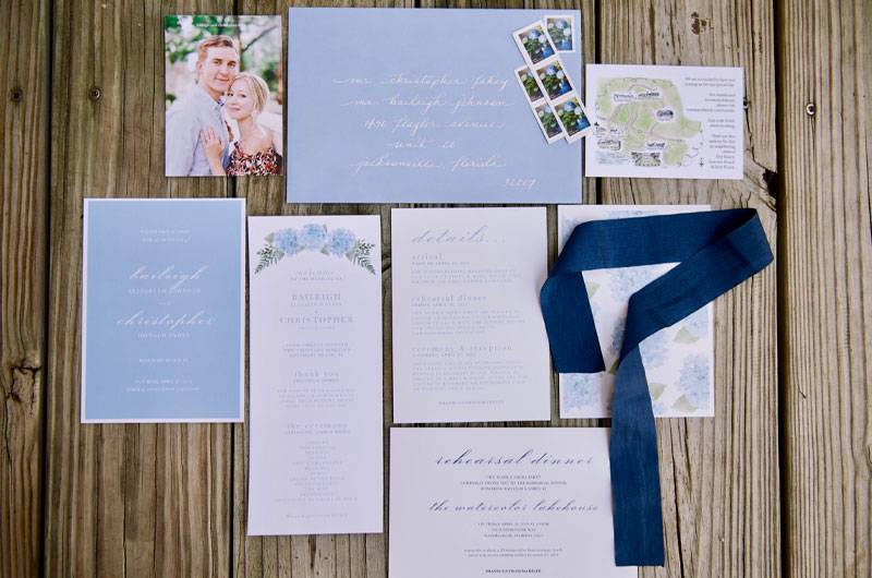 Baileigh Johnson & Christopher Fahey Wedding Invitation Suite Flatlay